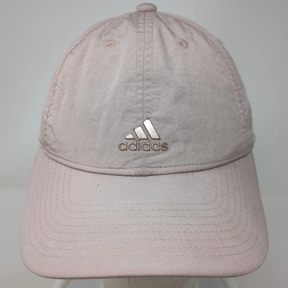 Adidas Baseball Cap Pink One Size Nylon Gold Logo Adjustable Slideback Strap Hat